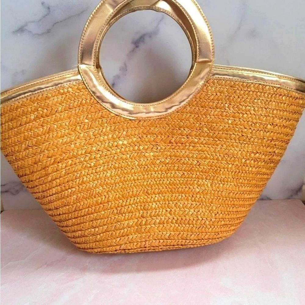 Summer Swim bag woven basket purse double handle